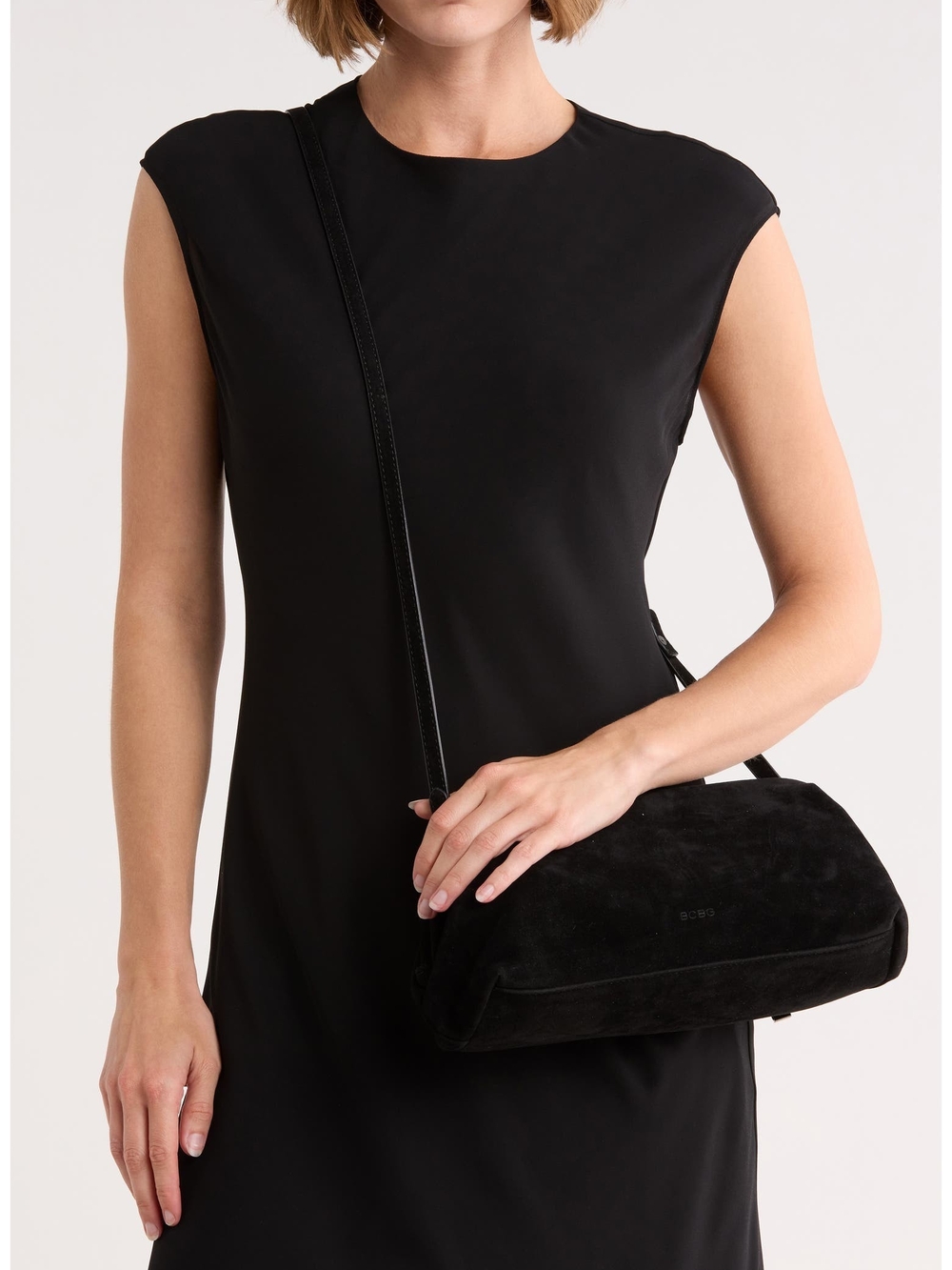BCBG Black Suede Chain-Handle Clutch